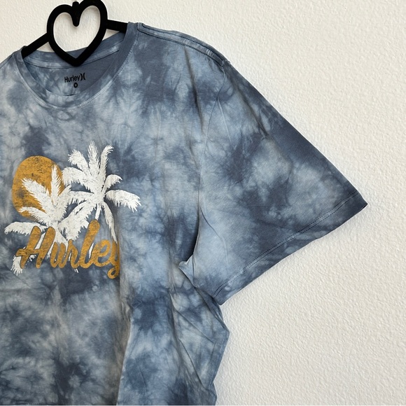 Hurley Blue Tie-Dye Graphic Cropped Short Sleeve Relaxed Cotton Tee Size M - Picture 3 of 8